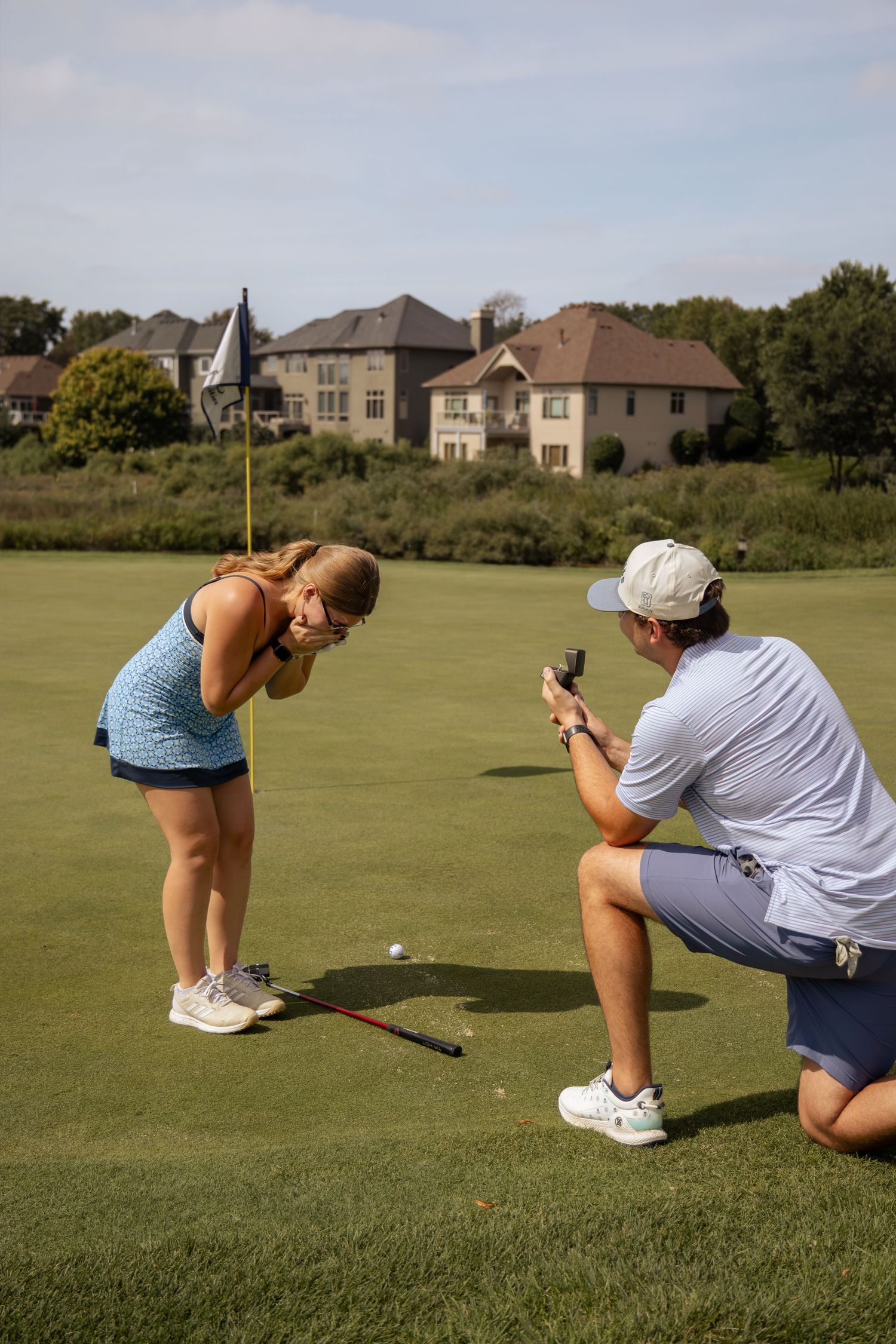 TPC Twin Cites Golf Course, Golf proposal, Golf course engagement, surprise proposal, golf outfit inspiration,