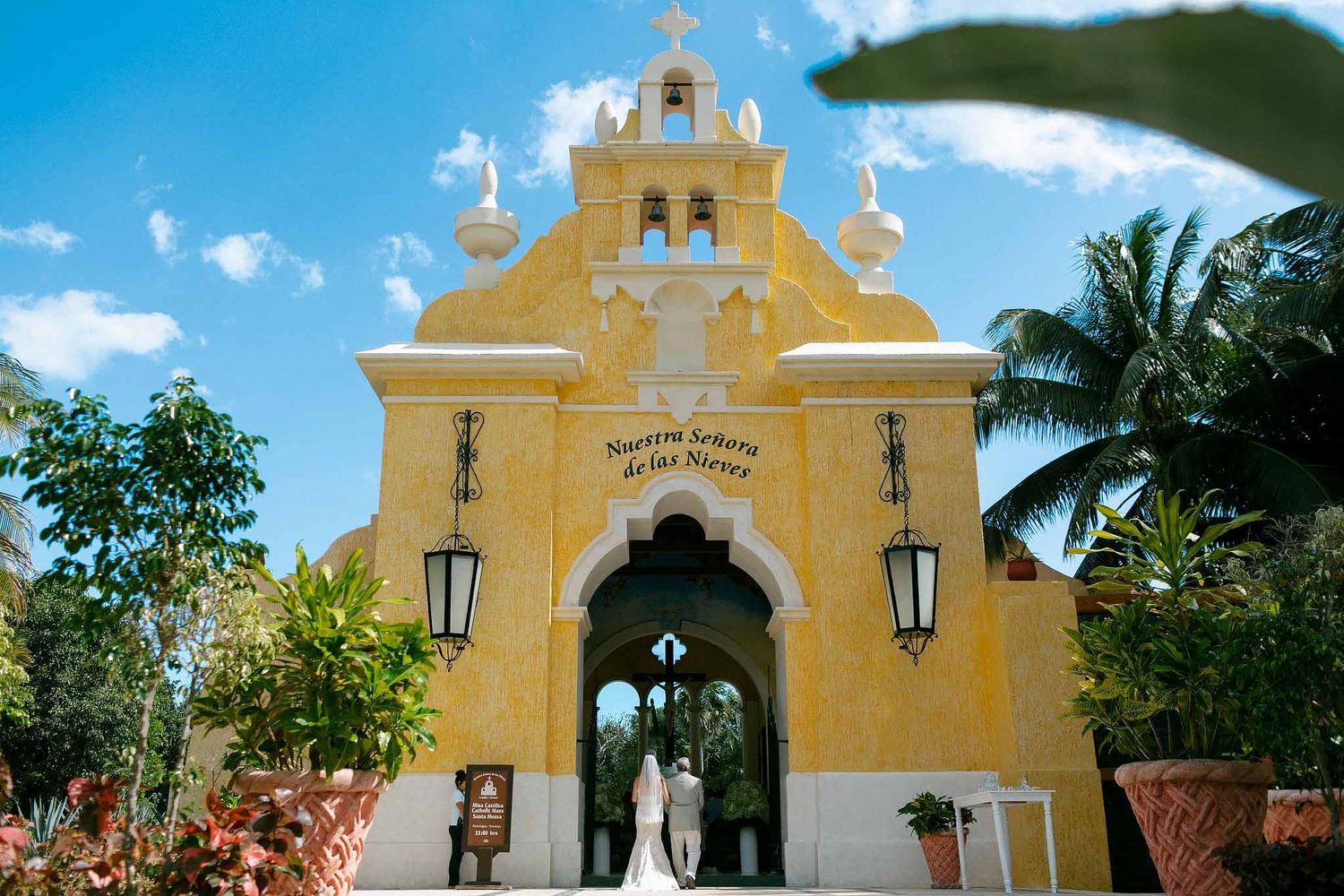 Front view of Our Lady of the Snows Chapel at Grand Palladium Riviera Maya—beautiful Catholic church for destination weddings near Cancun