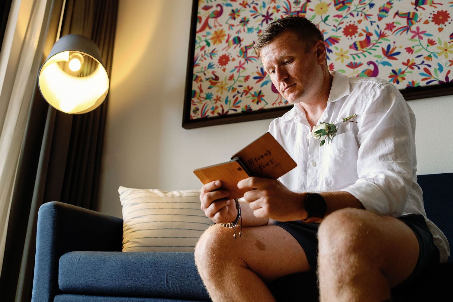 Brian reading personal words before his beachfront wedding ceremony at Dreams Sapphire in Puerto Morelos.