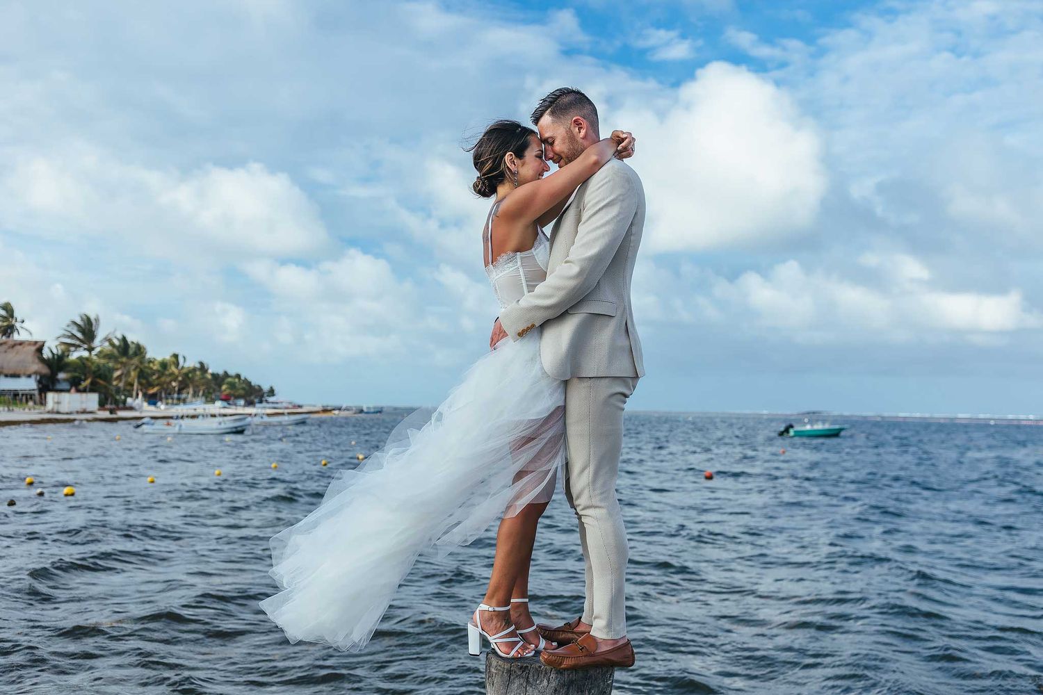 Romantic Caribbean engagement portrait in Puerto Morelos Cancun