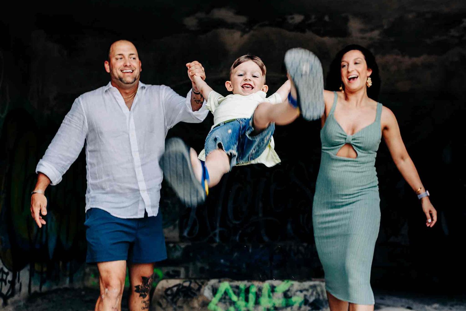 Close family portrait full of emotion and laughter in Playa del Carmen