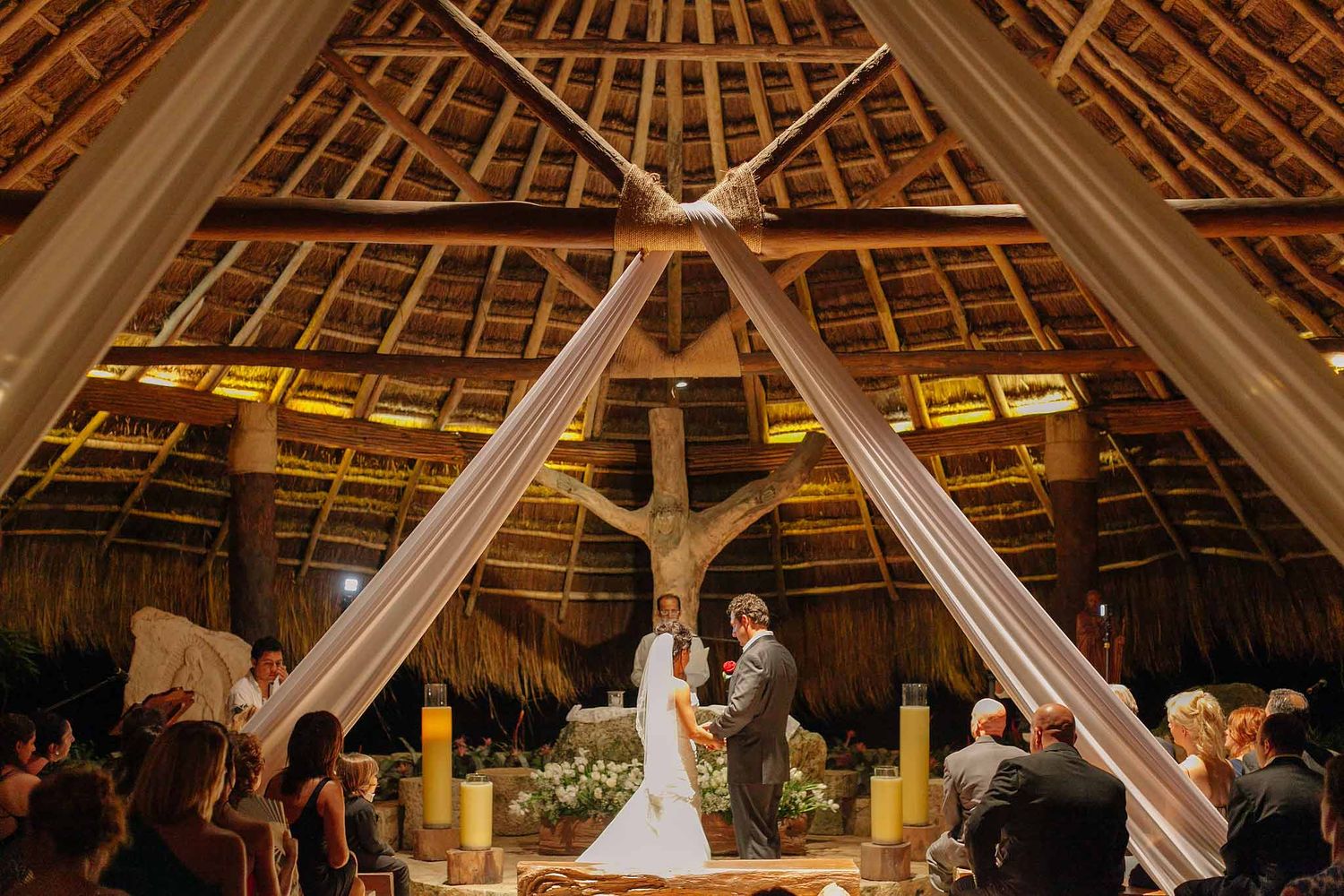 Catholic wedding at San Francisco de Asís Chapel, Xcaret Park Riviera Maya—rustic open-air venue for destination weddings near Cancun