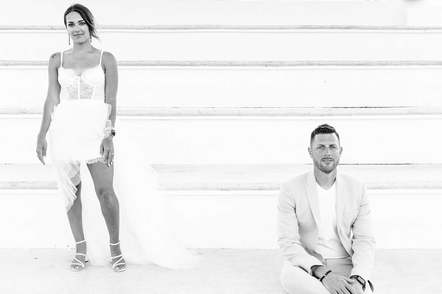Black and white engagement portrait session in Puerto Morelos Riviera Maya