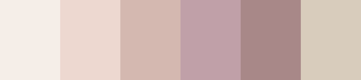 A soft color palette featuring five muted tones including blush pink, dusty rose, mauve, taupe, and warm cream shades.
