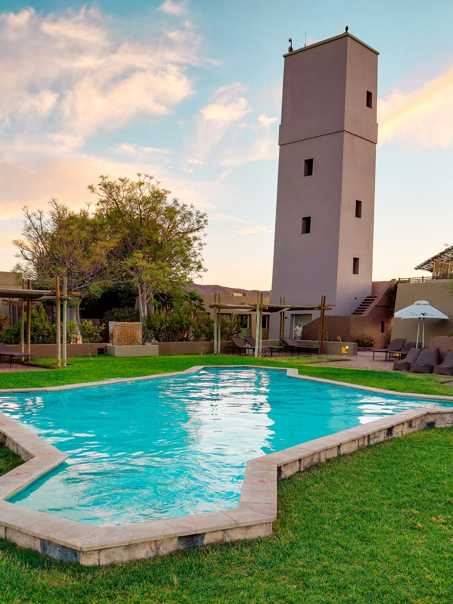 Sossusvlei lodge pool area in sesriem Namibia in the Namibia desert close to deadvlei