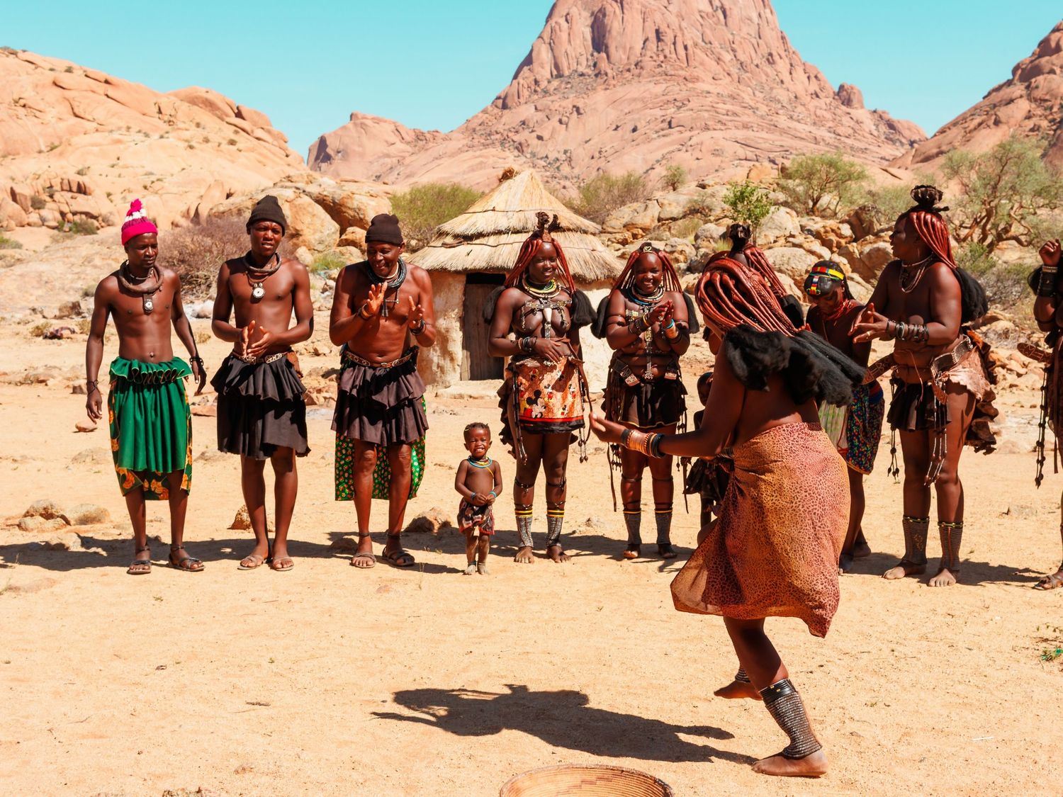 Ovahimba community close to Spitzkoppe performing a cultural dance