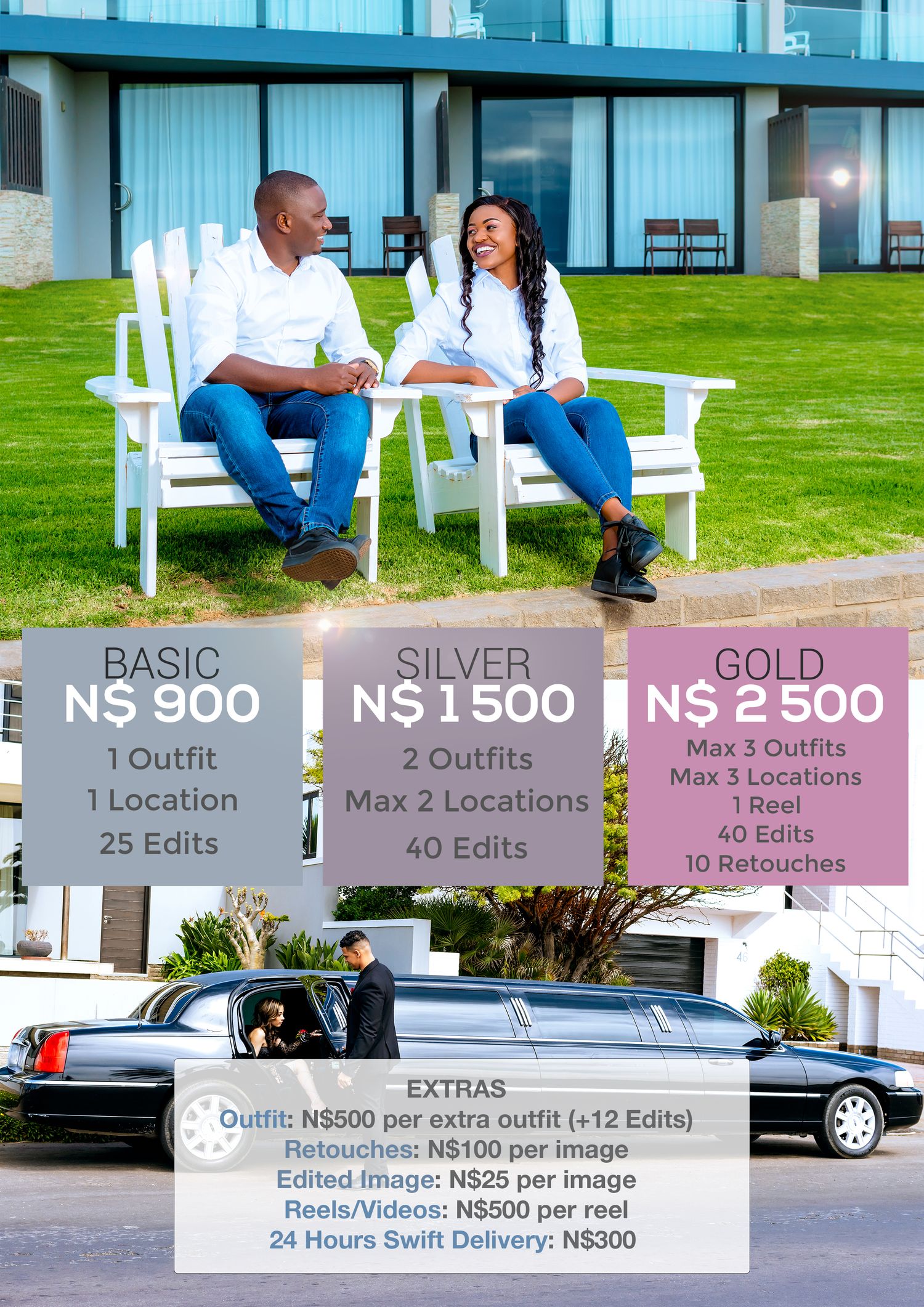 Walvis Bay and swakopmund engagement and couple photographer. photography price list