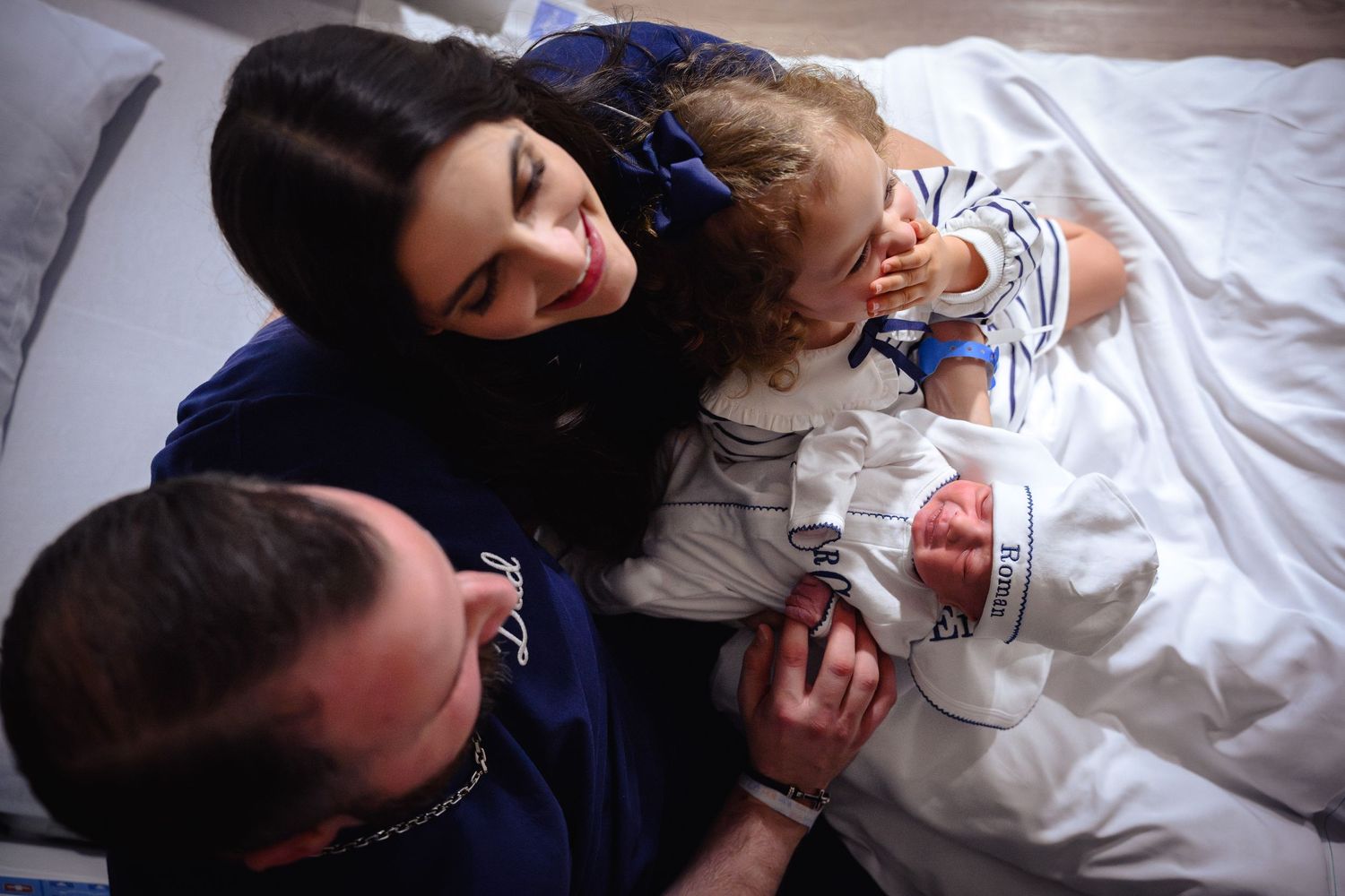 A series of connected images showing people lying down on white bedding while using mobile phones.