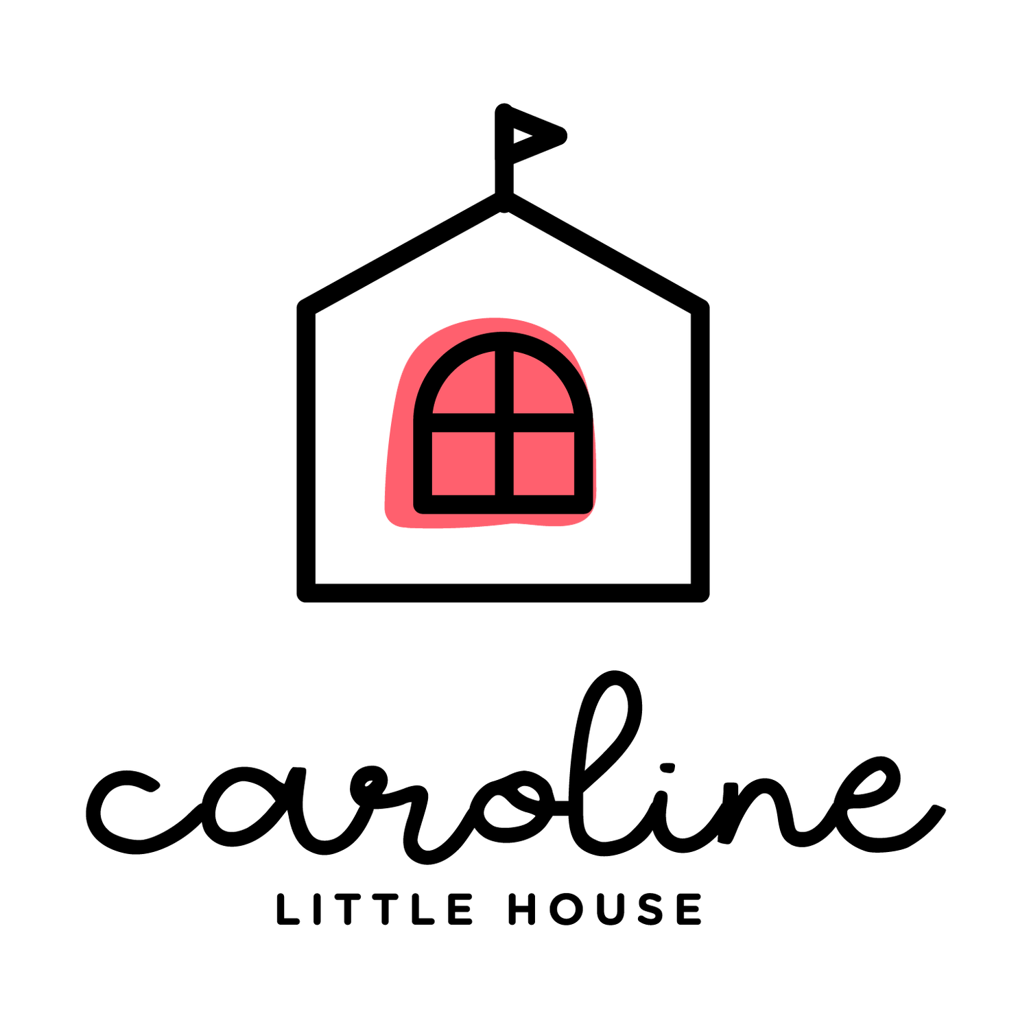 Caroline Little House logo featuring a charming house icon with a red window and flag.