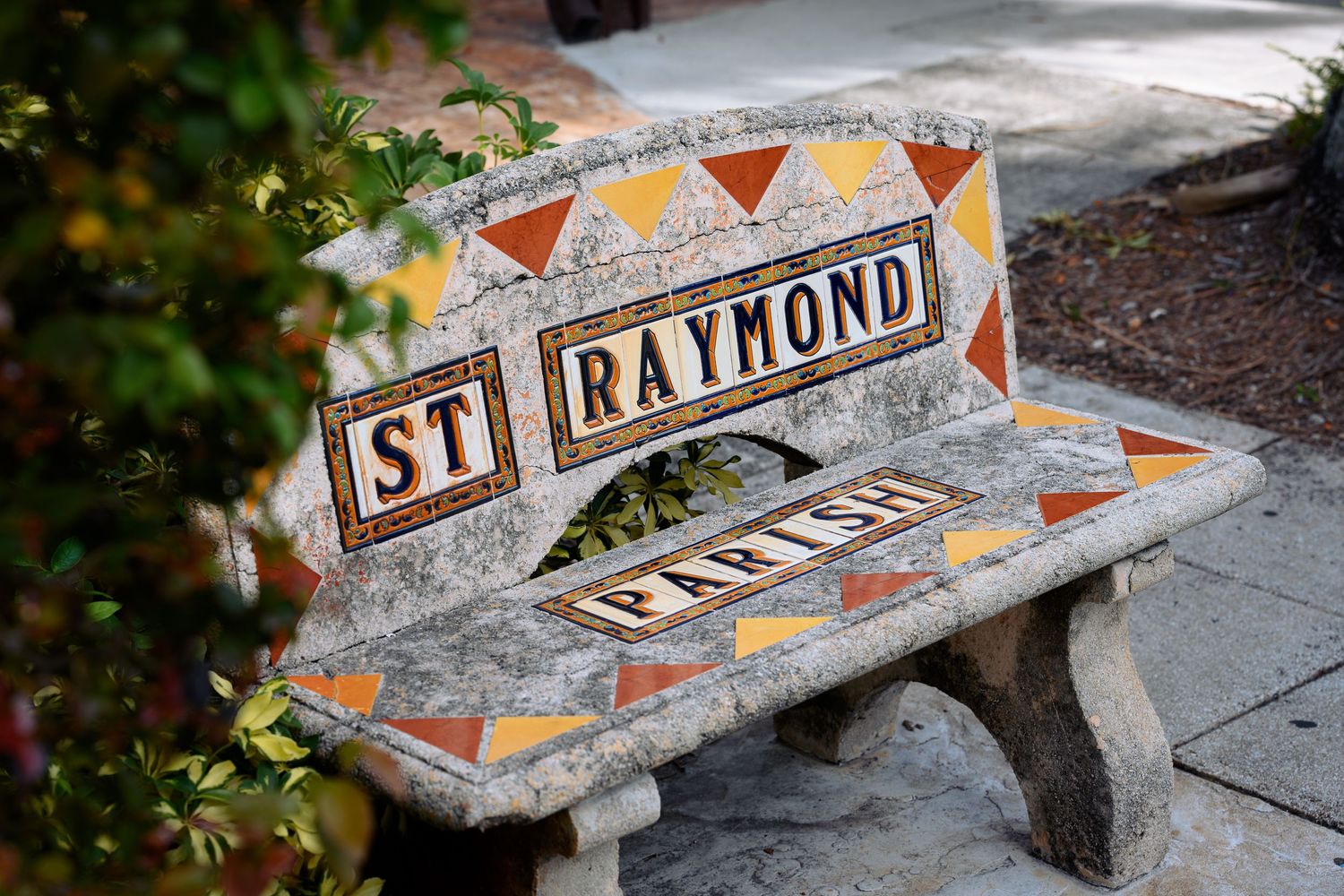Photo of bench at St. Raymond of Peñafort Catholic Parish in Miami.