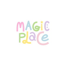 Magic Place colorful playful logo with pastel letters in pink, yellow, green, and blue.