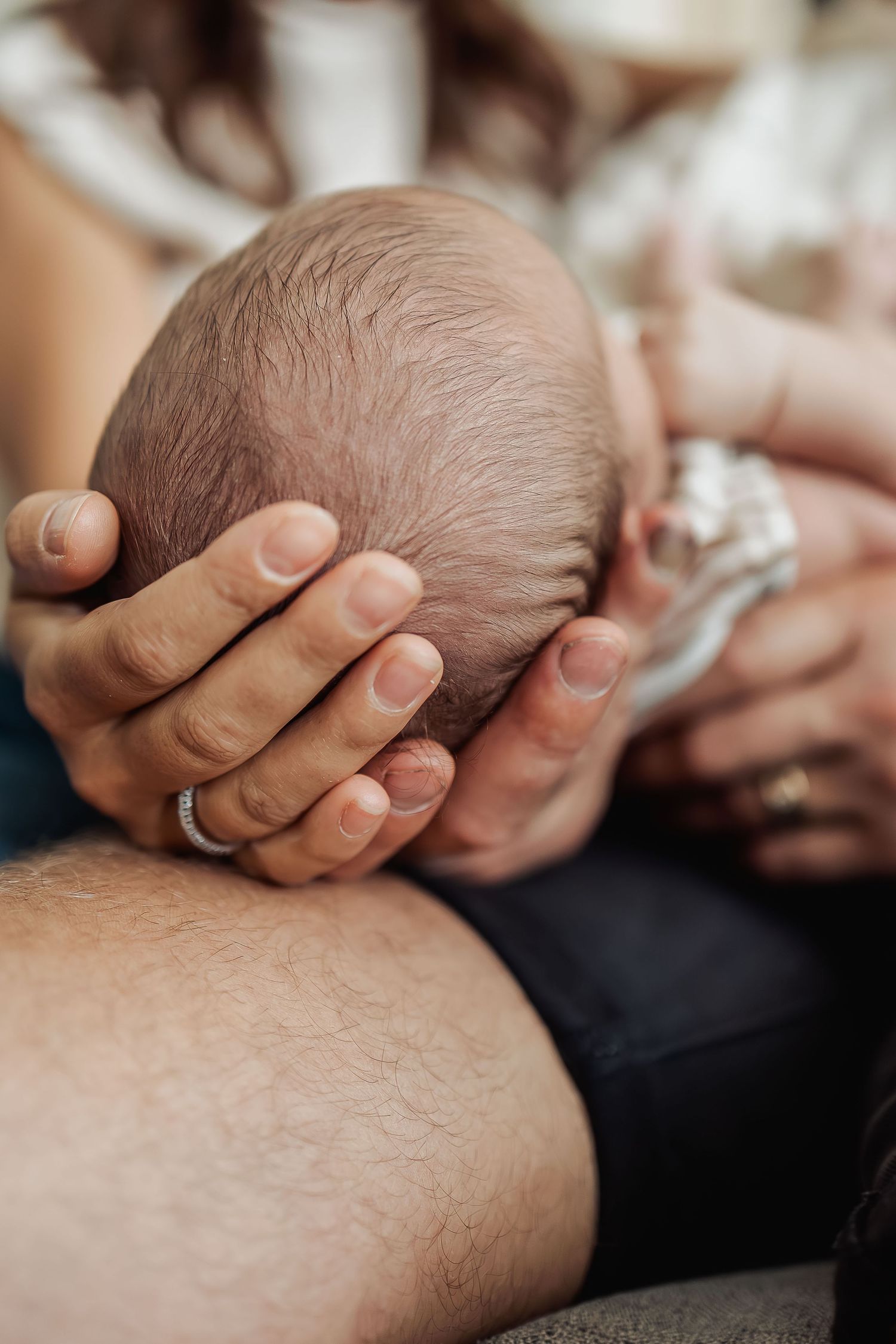 In-home newborn photography Adelaide — newborn hair detail shot, photographed by Photo by Nancy