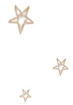 Three gold outlined star decorations of varying sizes on a white background.