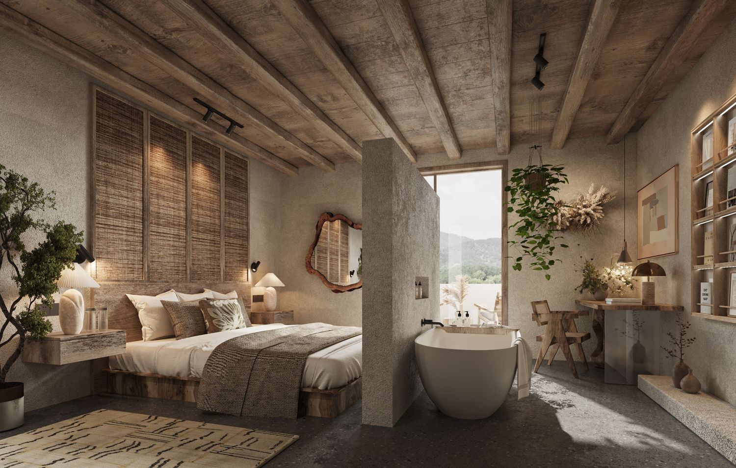 Wabi-sabi Style Airbnb with soft mood lighting.