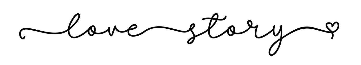 Elegant cursive love story text design perfect for wedding stationery and romantic occasions.