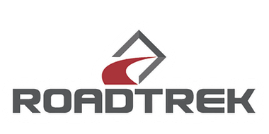 Roadtrek logo featuring a red and gray diamond shape with a road icon above bold gray brand name text.