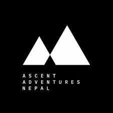 Ascent Adventures Nepal logo featuring two white mountain peaks on a black background.