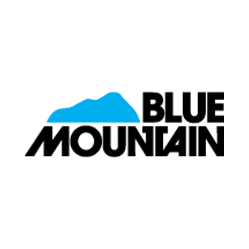 Blue Mountain logo featuring a blue mountain silhouette beside bold black text reading Blue Mountain.
