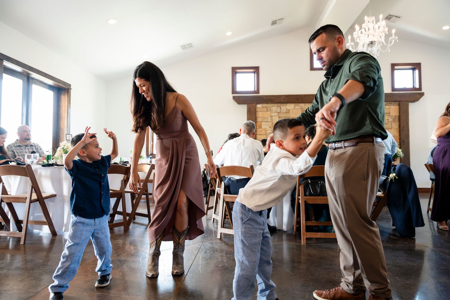 Sequence of images showing people dancing in a group setting at what appears to be a social dance class or gathering.