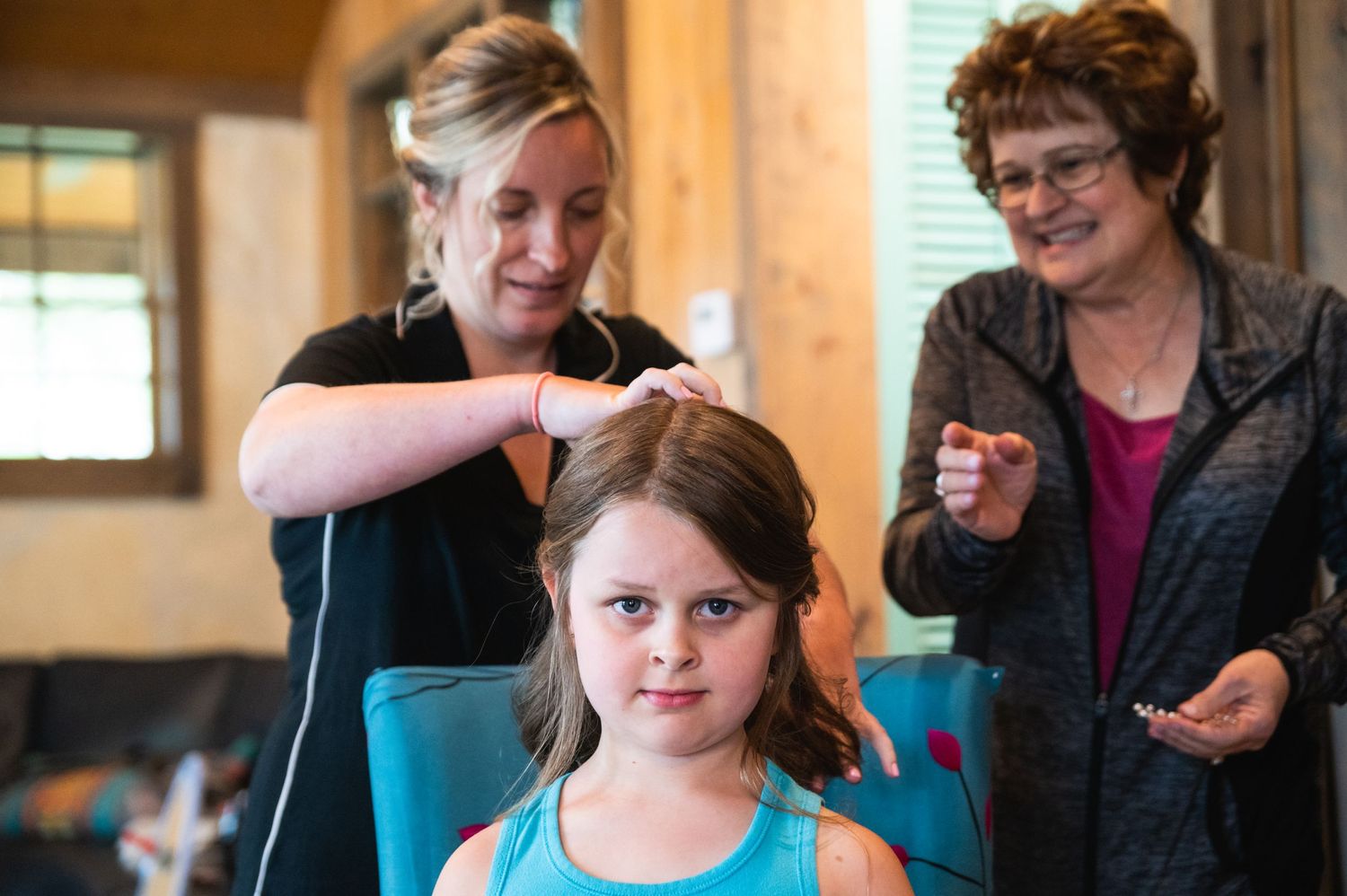 A styling session in progress with focus on hair preparation.