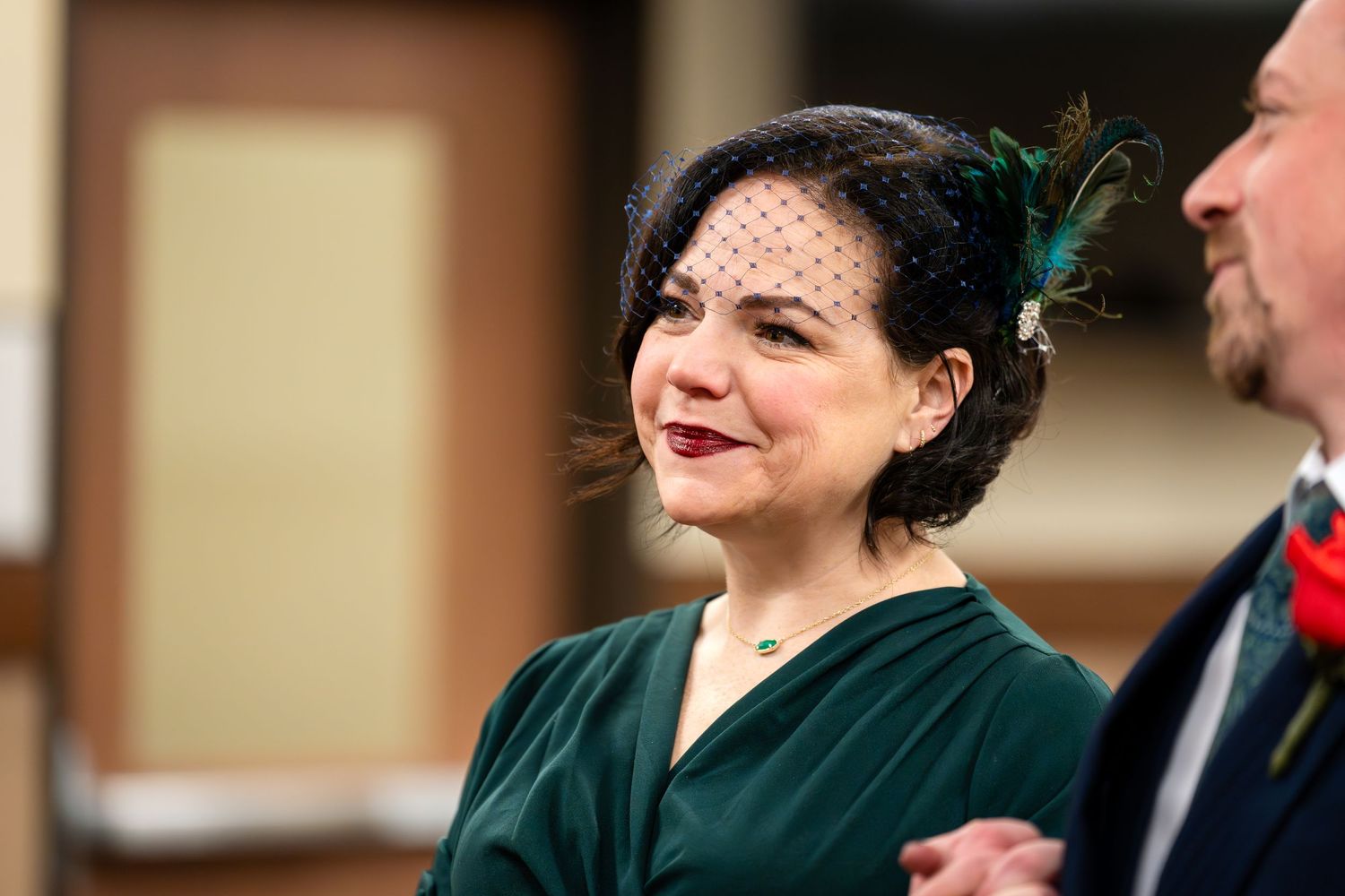 A couple exchanges heartfelt vows in an intimate courthouse ceremony.