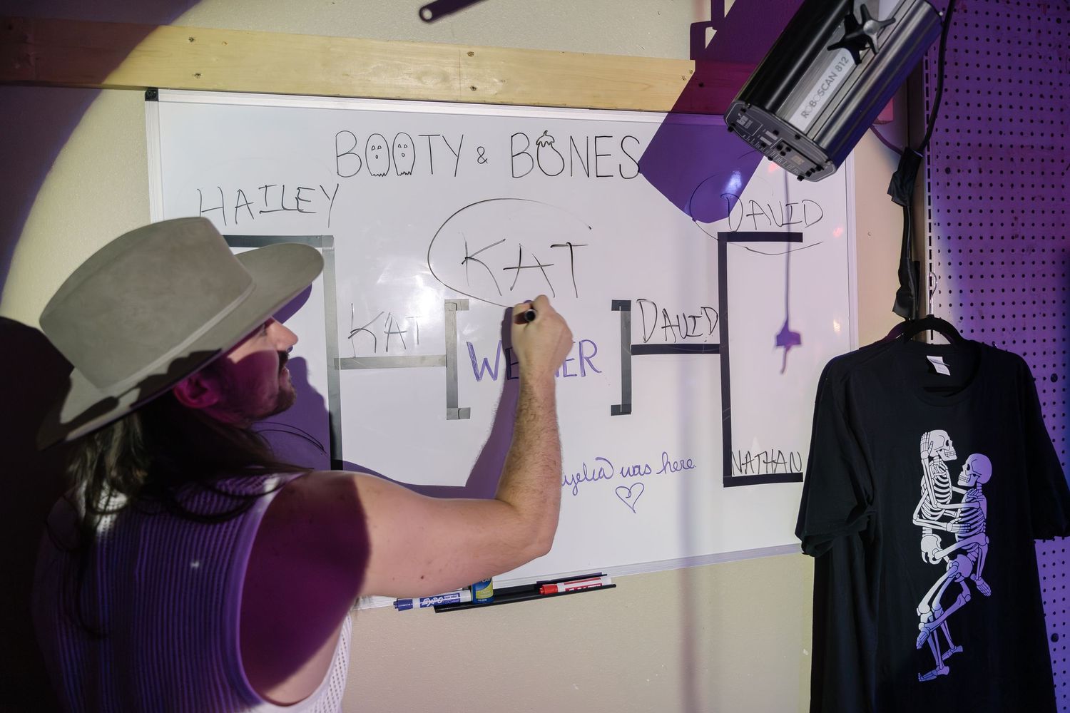 Person drawing on whiteboard with marker showing diagram layout.