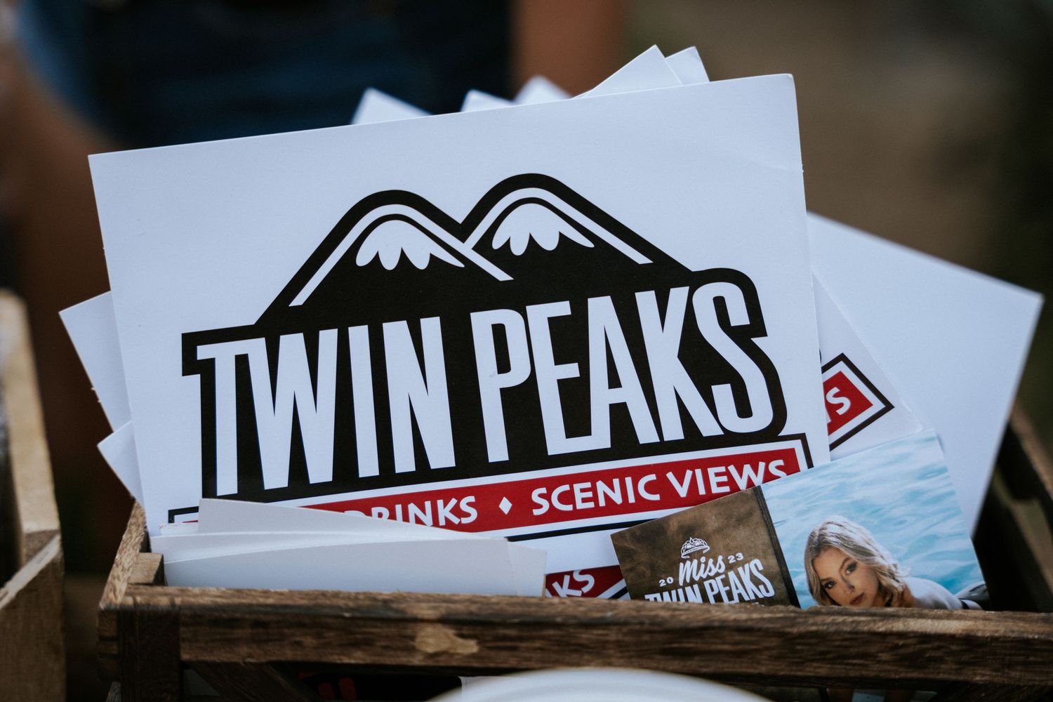 Twin Peaks logo design featuring mountain peaks on promotional materials.