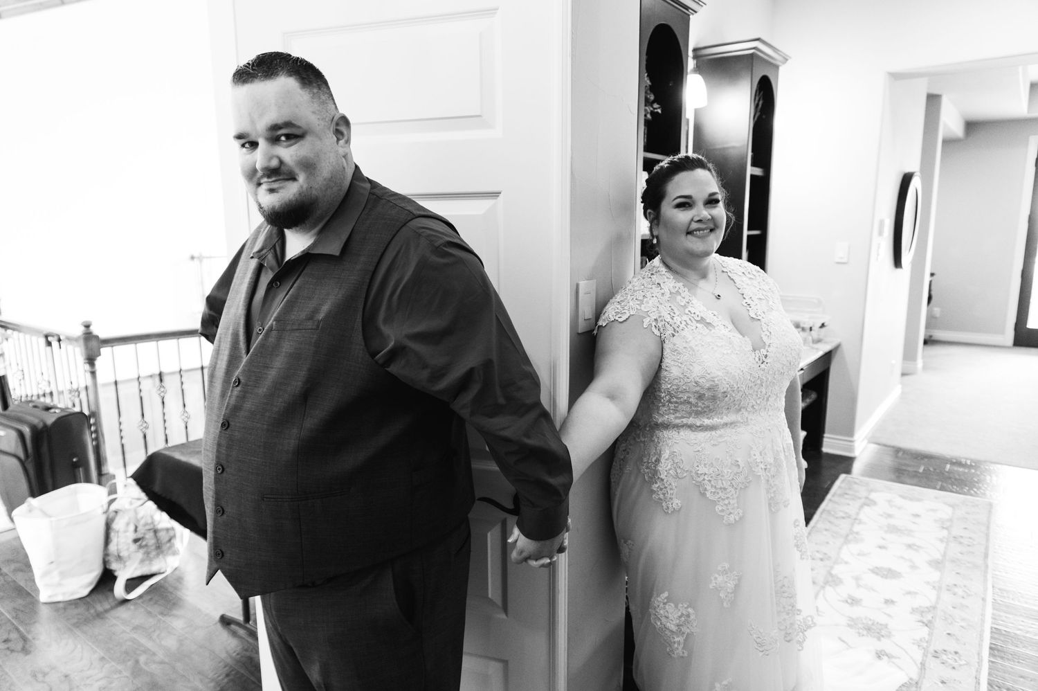 A heartwarming first look moment between a couple on their wedding day.