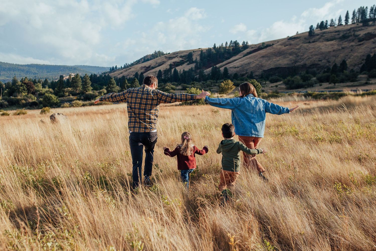Family time in a fall field.