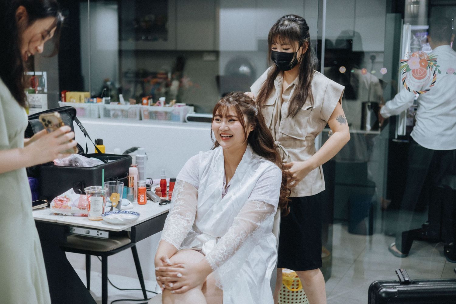 Healthcare professionals in white lab coats collaborate in a modern medical laboratory setting.