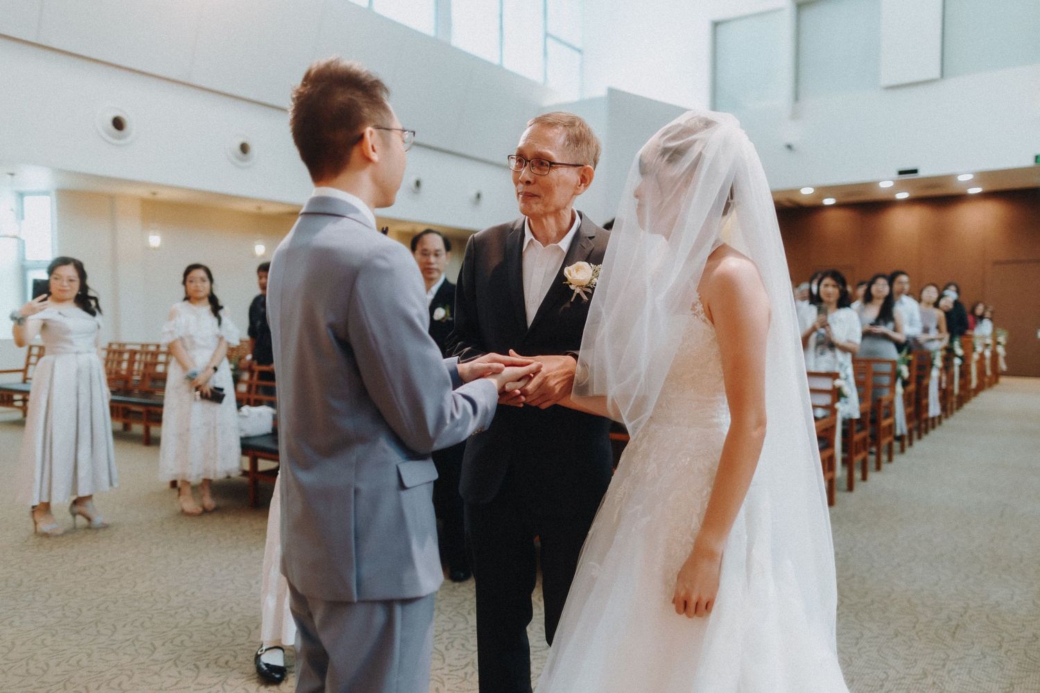 A series of wedding ceremony moments shown in a horizontal photo strip collage.