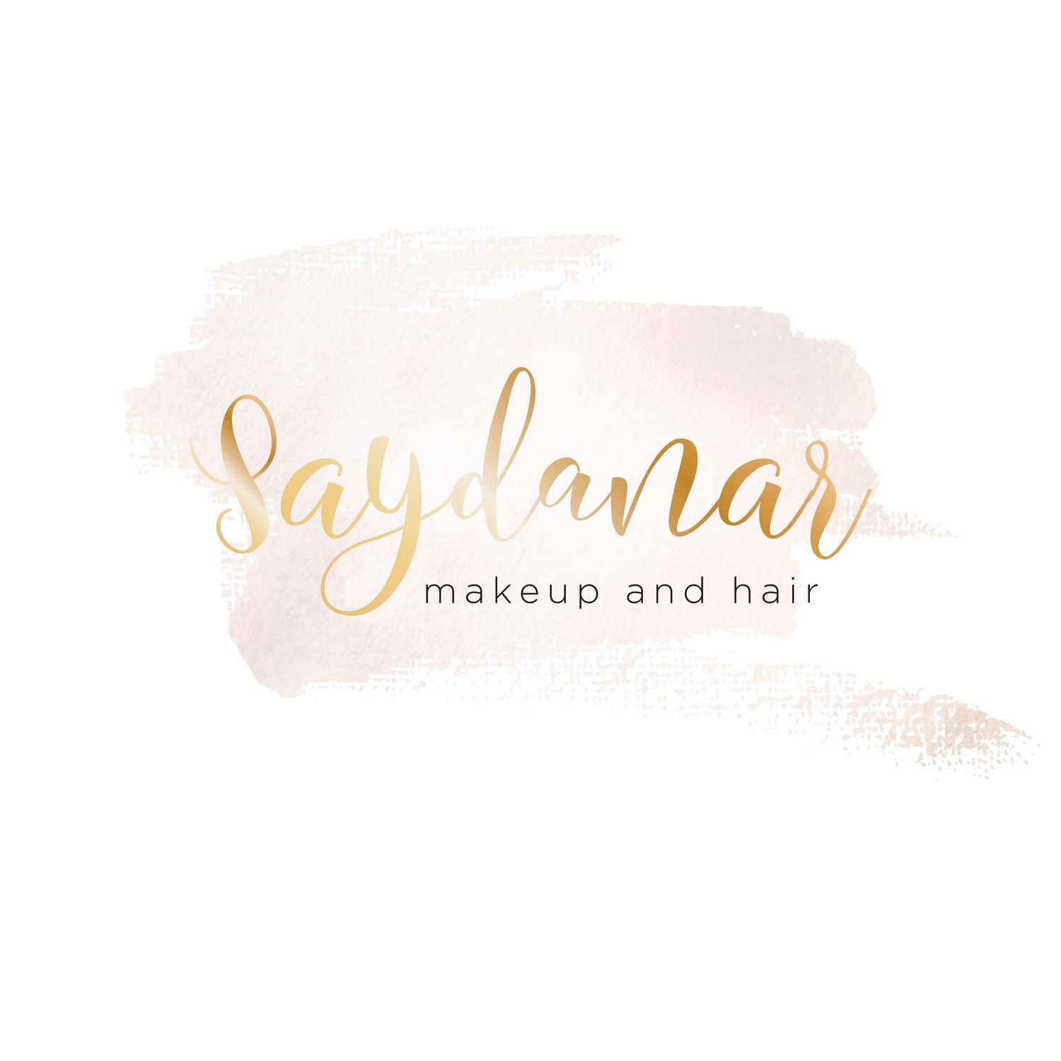 Delicate watercolor and gold calligraphy logo design for makeup and hair services.
