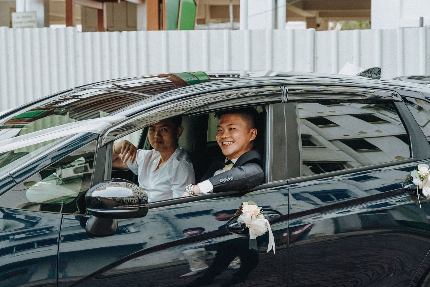 A series of images showing cars at a drive-thru window picking up food orders and receipts.