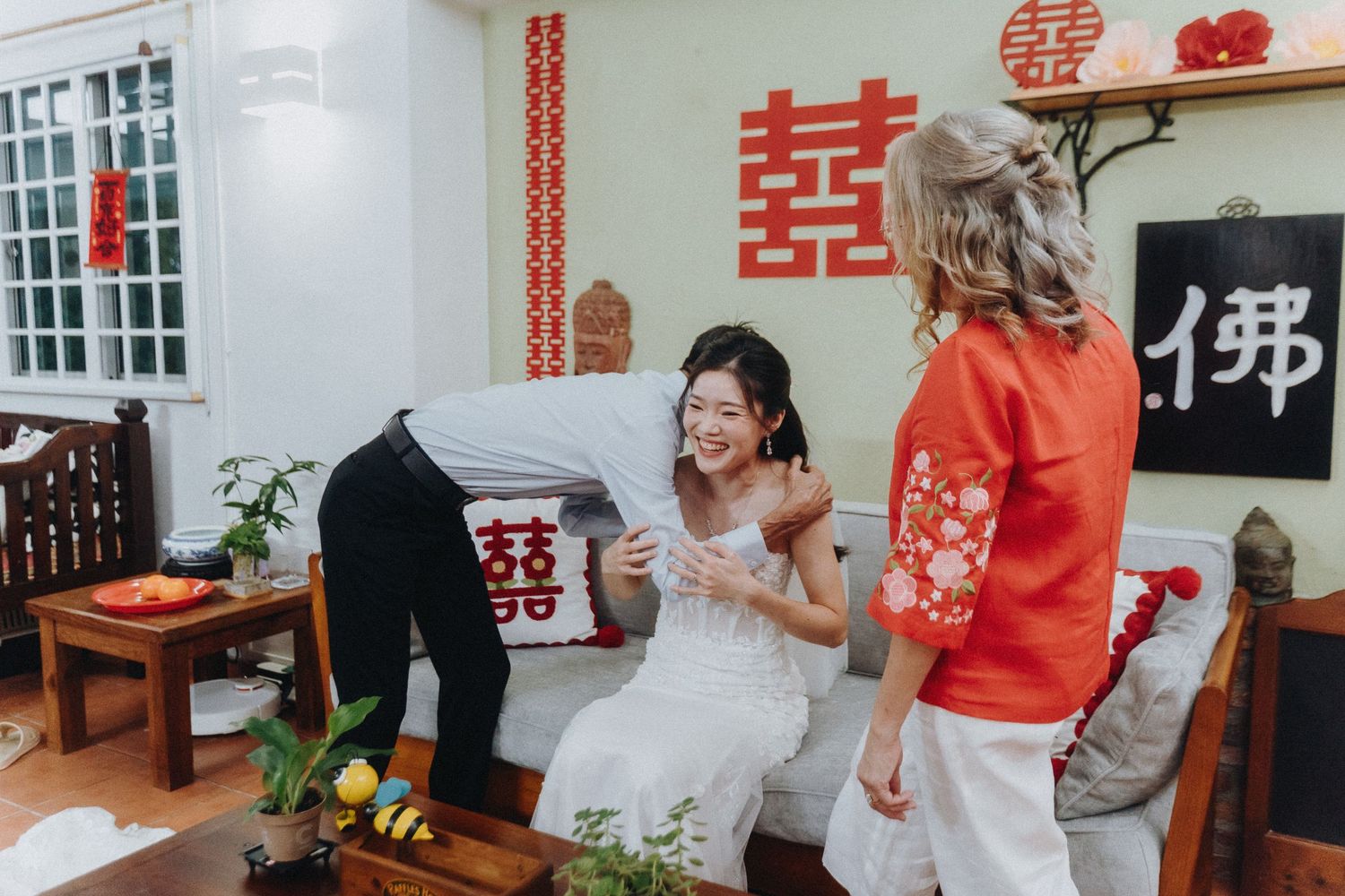 A collage showing Chinese New Year decorations and festivities with red lanterns and traditional elements in a home setting.