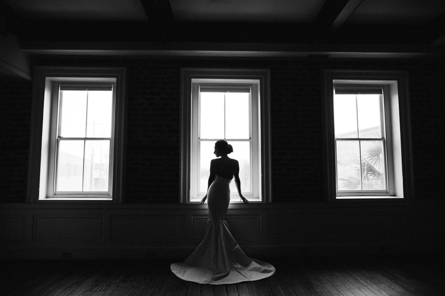 Editorial style black and white bridal portrait Charleston SC