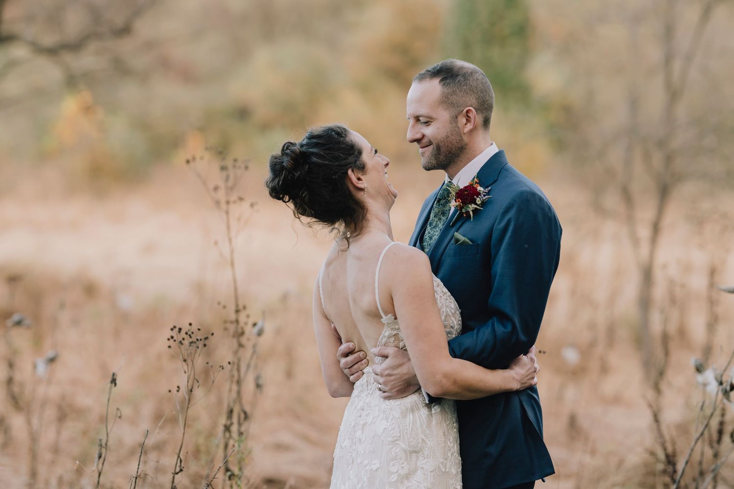 A bride and groom on their wedding day