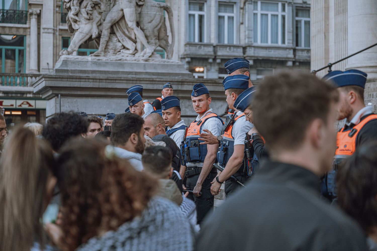 A police gathering in Brussels, Belgium