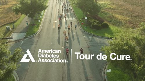 Aerial view of Tour de Cure Florida riders, branded with the American Diabetes Association and Tour de Cure logos