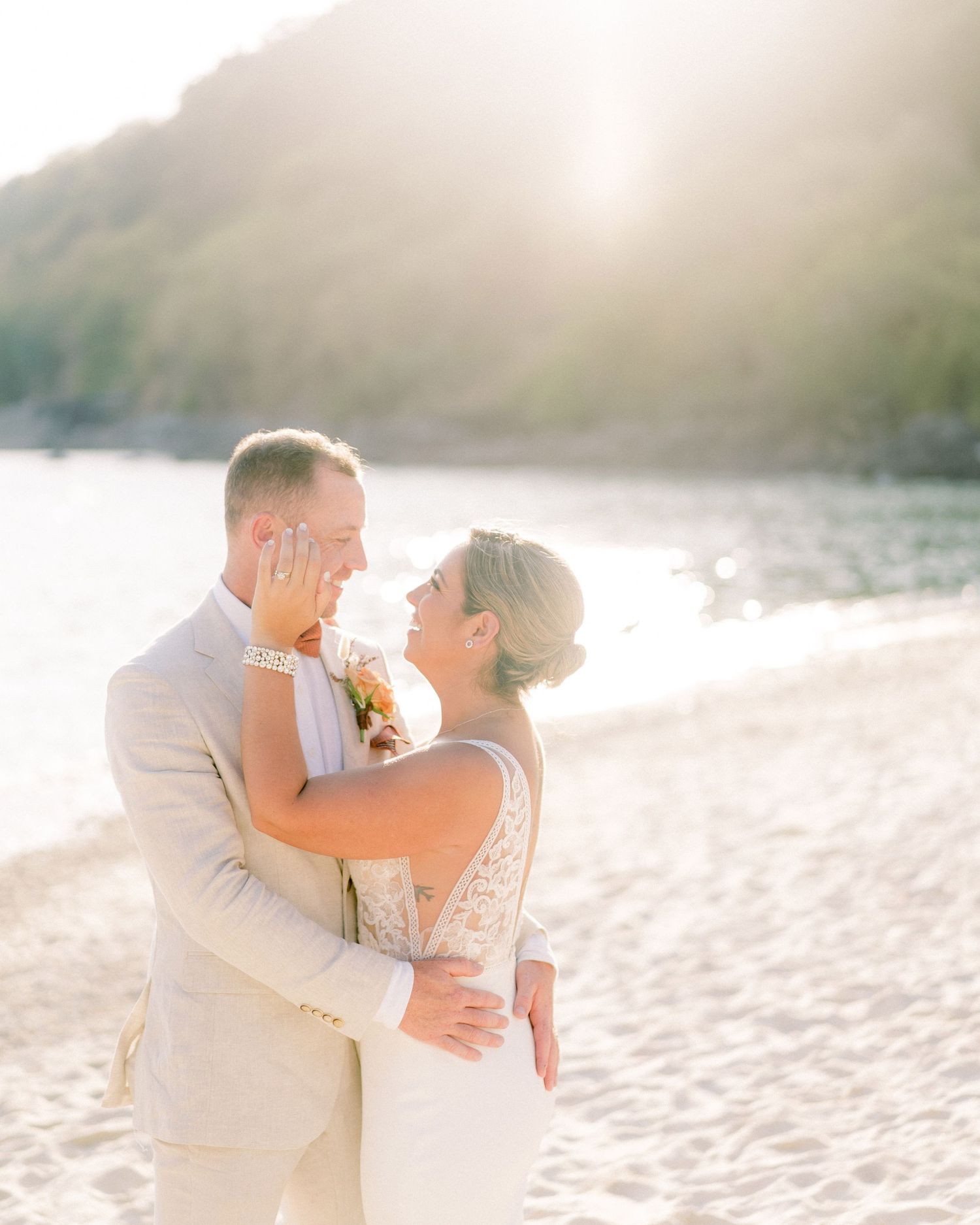 Wedding photography at Marriott Merlin beach resort Phuket so beautiful moments, they looking each other with feeling happy on special days