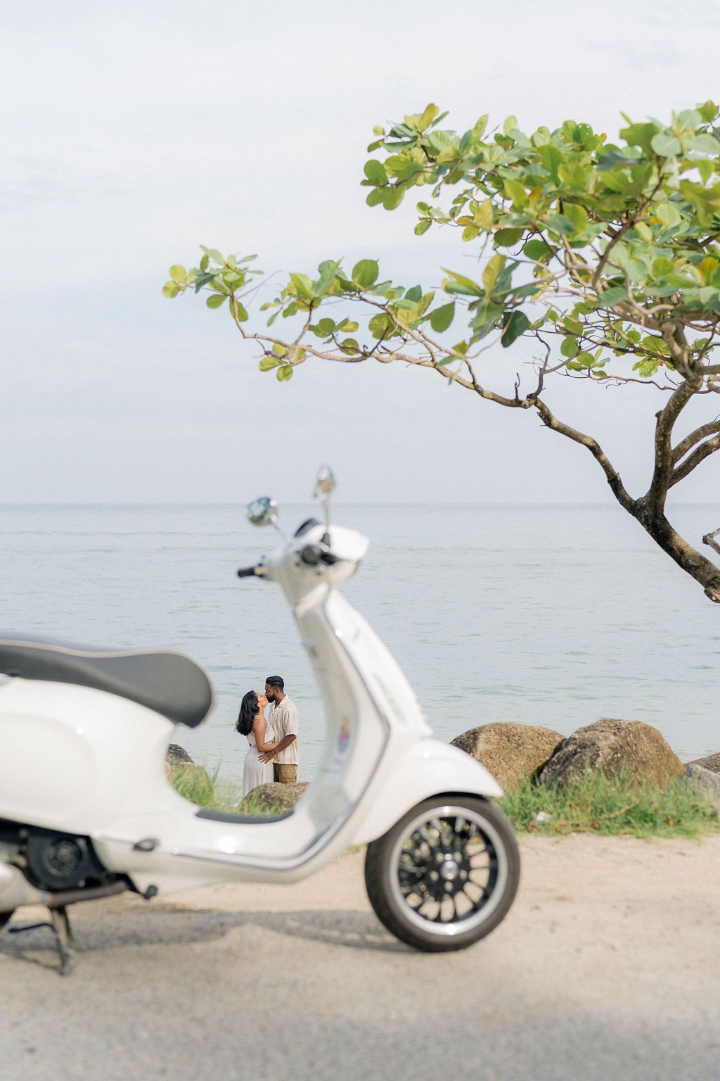Honeymoon Photography at Kamla beach Phuket with Vespa , Phuket Photographer , Vespa