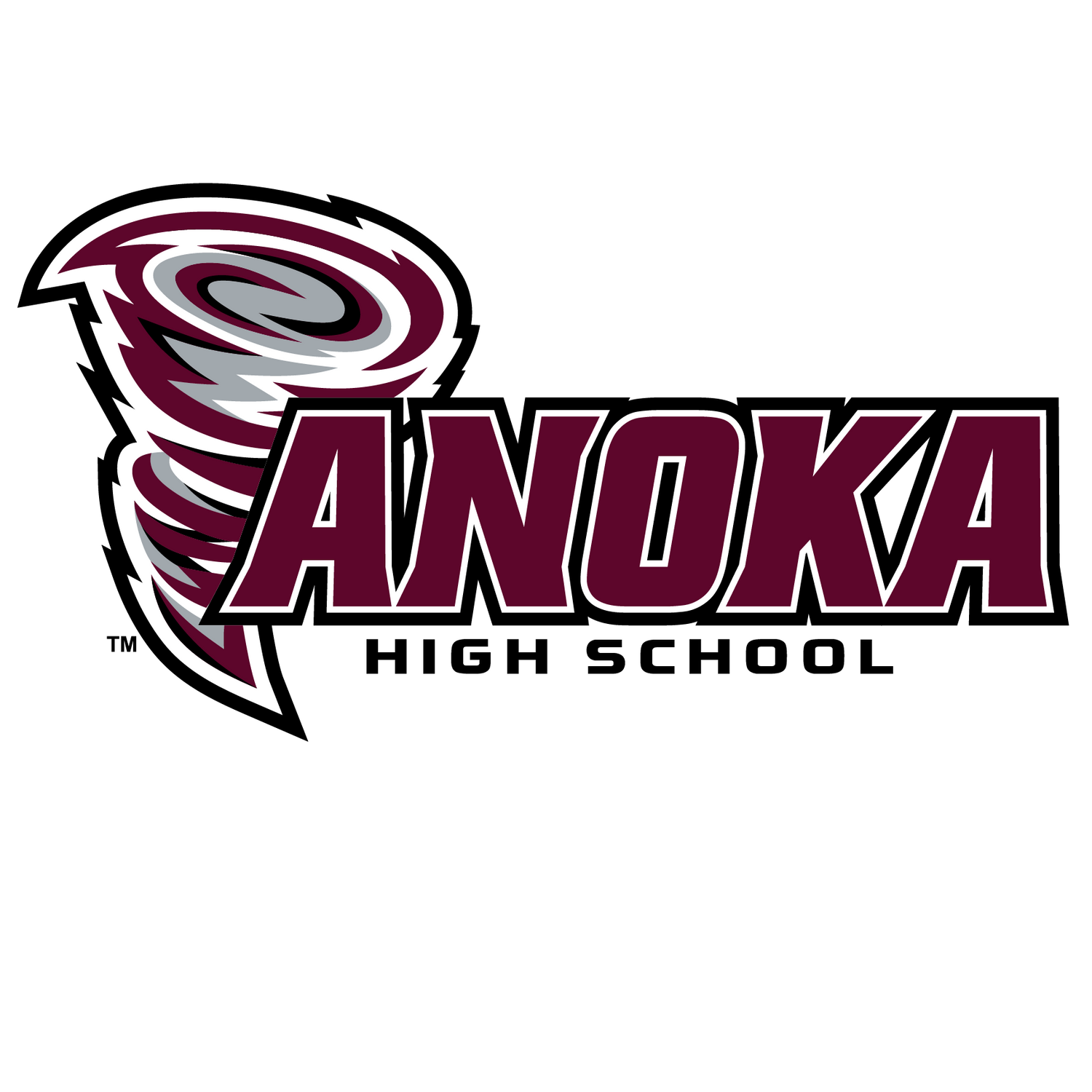 Anoka High School logo with a maroon tornado mascot design.