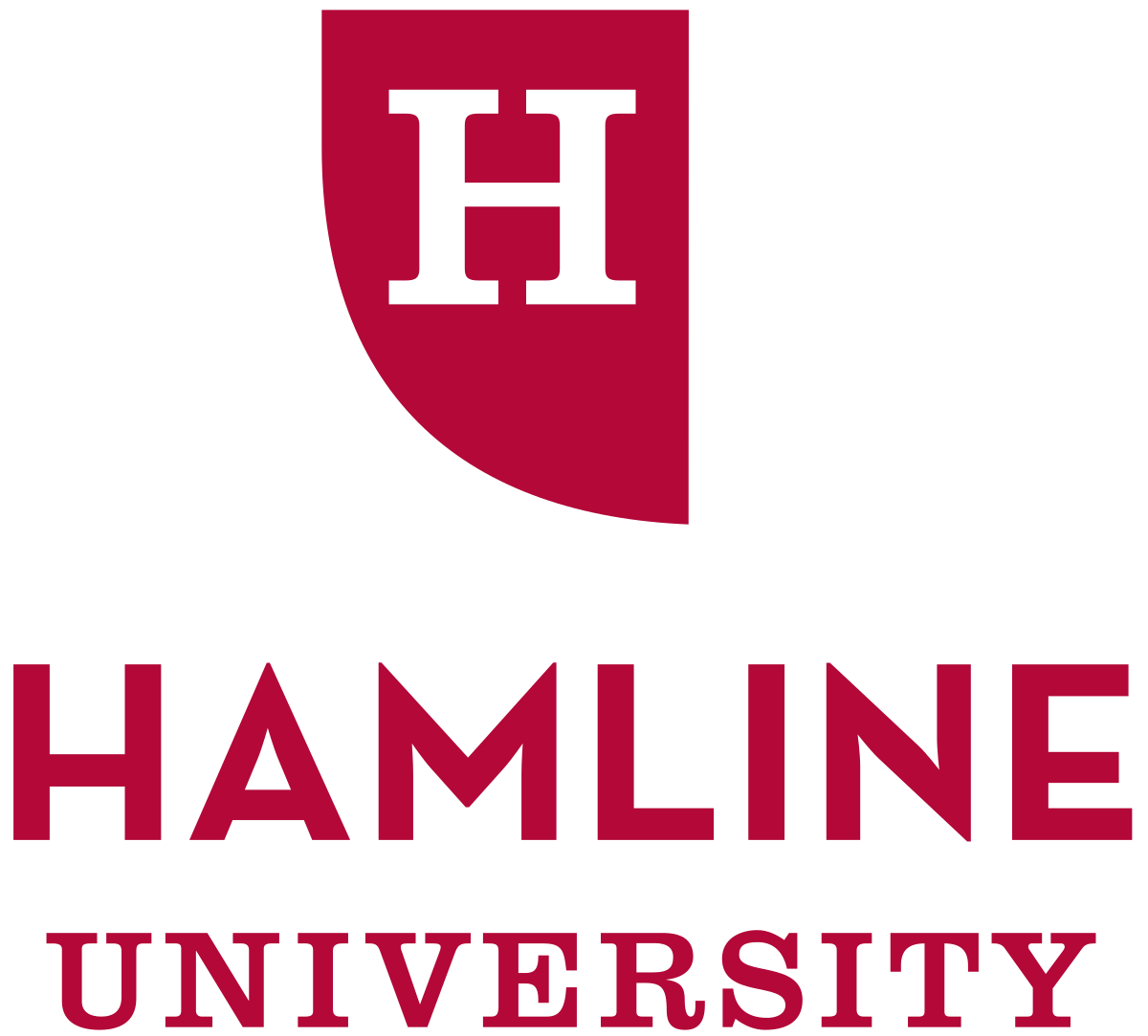 Hamline University logo featuring a red block H symbol above the university name in red text.