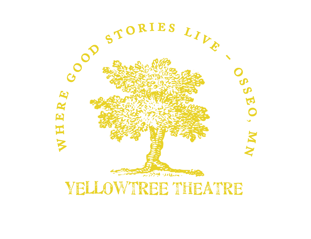 Yellow Tree Theatre logo with tree illustration and text in circular arrangement.
