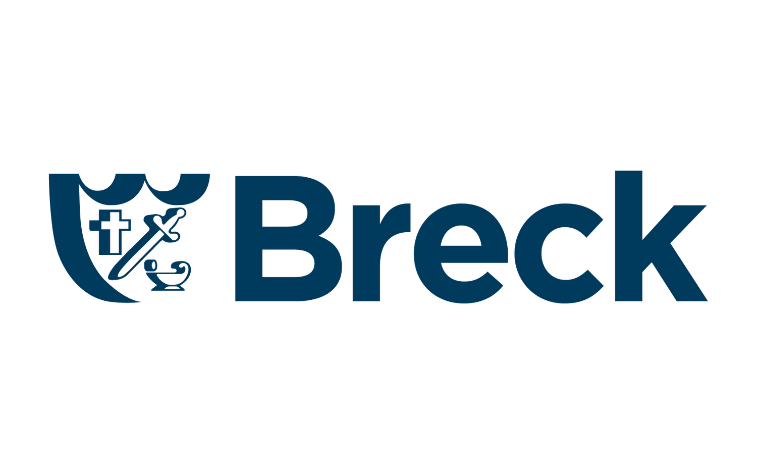 Breck School logo featuring a shield crest with crossed arrows in navy blue.
