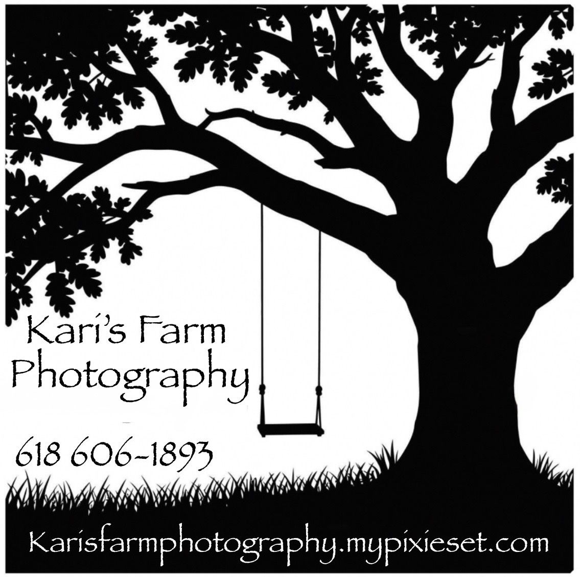 Silhouette design of tree branches with photography business contact information.