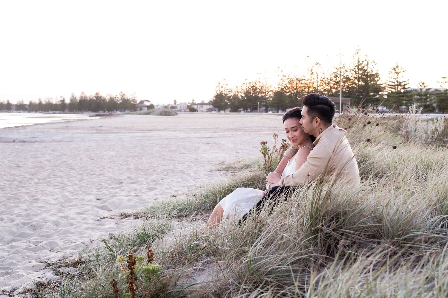 Candid portrait at coastal sunset in Melbourne