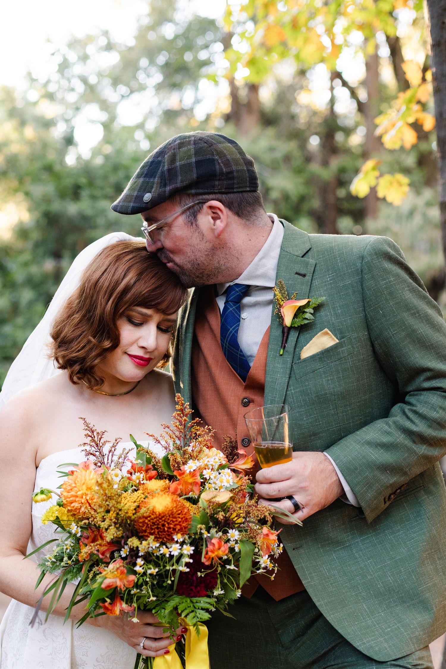 Natural light wedding portrait autumn.