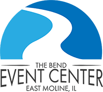 Logo for The Bend Event Center East Moline, IL. Modern event venue branding with a stylized river design