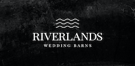 A dark wedding venue logo design with waves and text reading 'Riverlands Wedding Banks'.