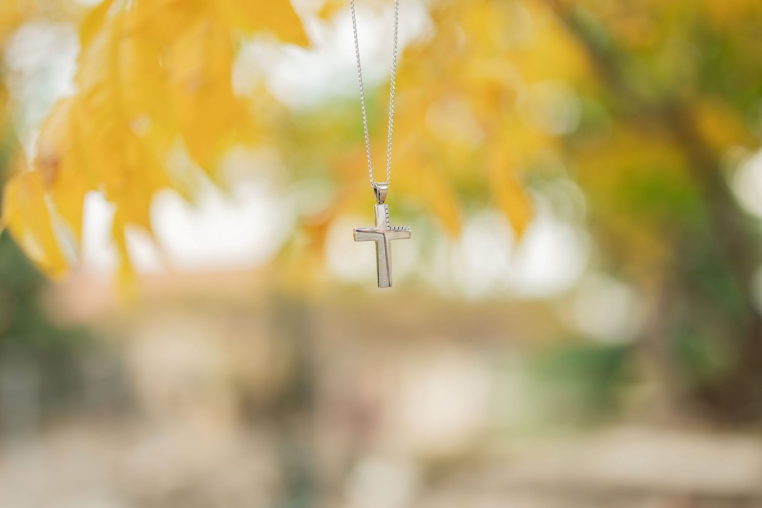Autumn trees with golden yellow foliage create a warm backdrop in an outdoor setting.
